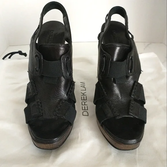 Derek Lam Genuine Leather Wedge Slingback Sandals - Black Size 37 - Picture 8 of 8